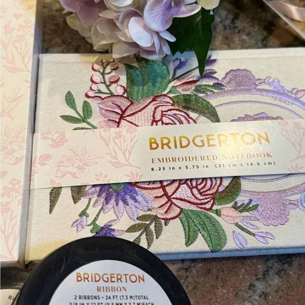 Bridgerton Stationery Notebook Ribbon Flowers and Bath Beads Set BRAND NEW